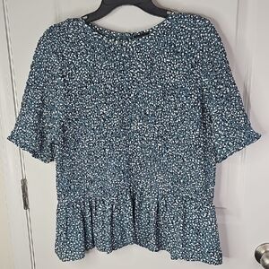Ann Taylor Women's Blue and White Textured Blouse Size L